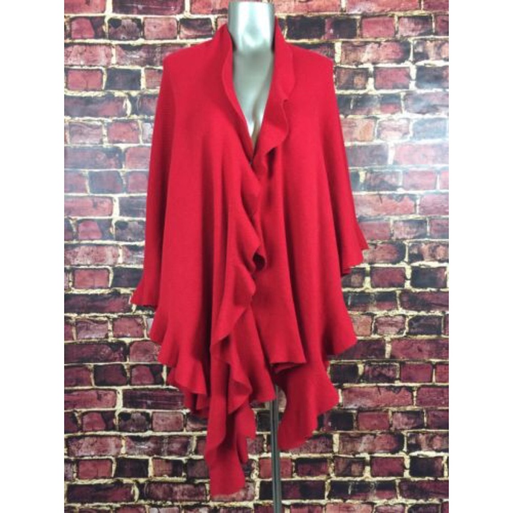 Coldwater Creek Knit Ruffle Wrap Shawl Red